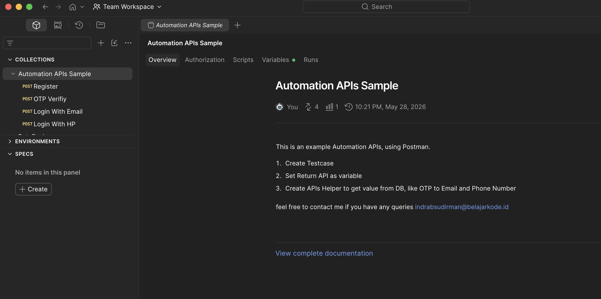 API Automation Testing Sample