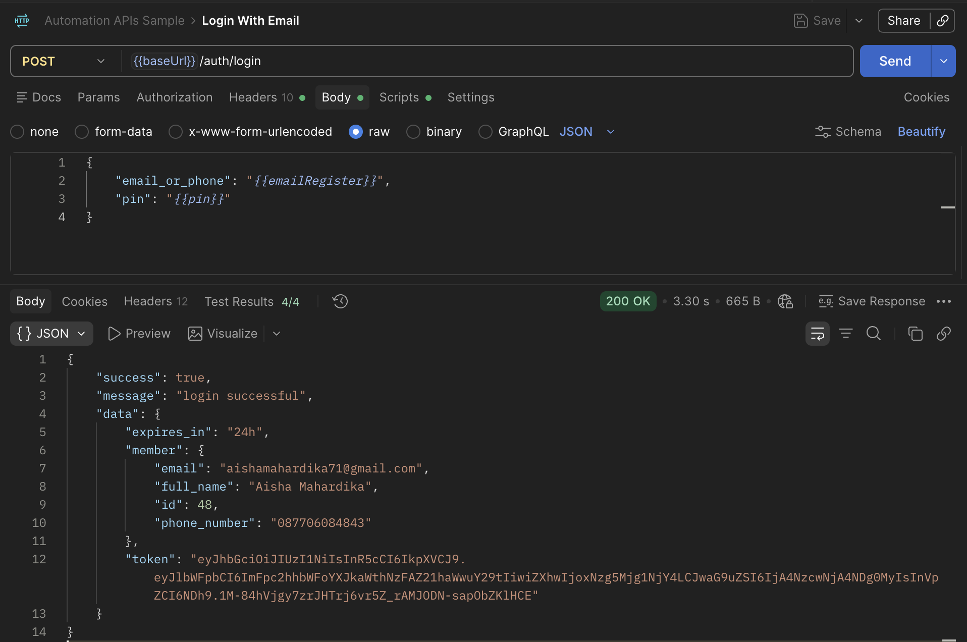Body Payload Login