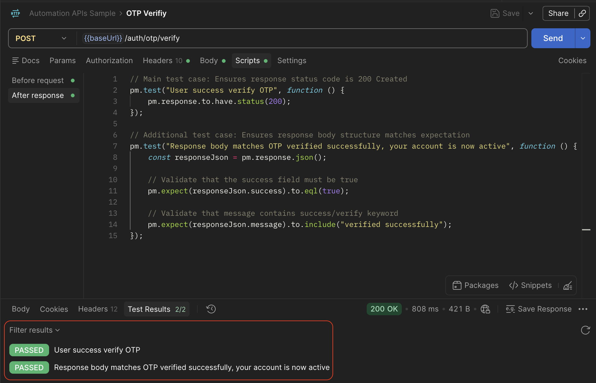 Test Result OTP Verify
